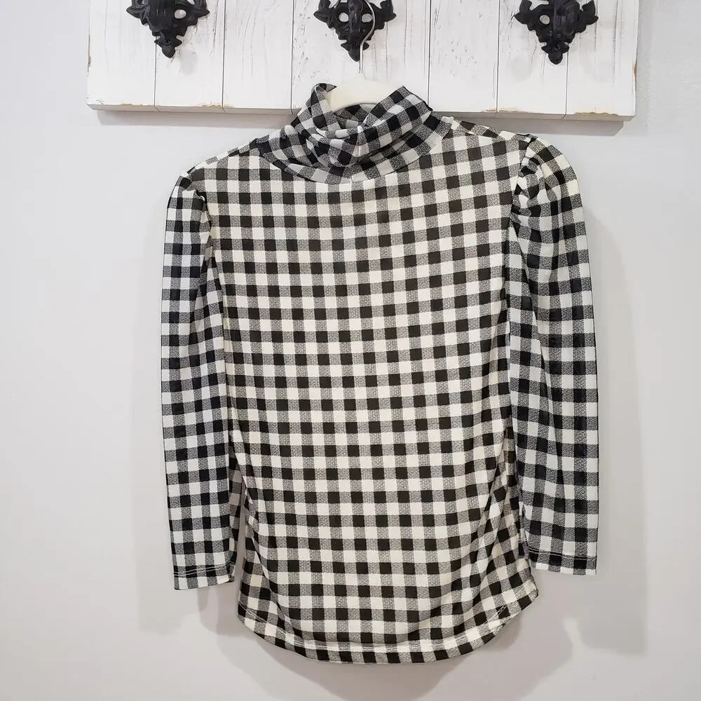 Free People Plaid Turtleneck Top S Buffalo Check Cropped
